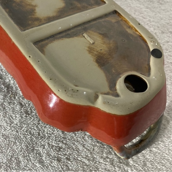 Ceramic Handled Small Platter Red Oblong Shaped Christmas Style w/Holly Border - Picture 11 of 11